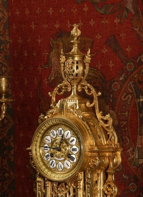 fig 4. Louis XVI Classical Brass Clock Set, French - Circa 1880.